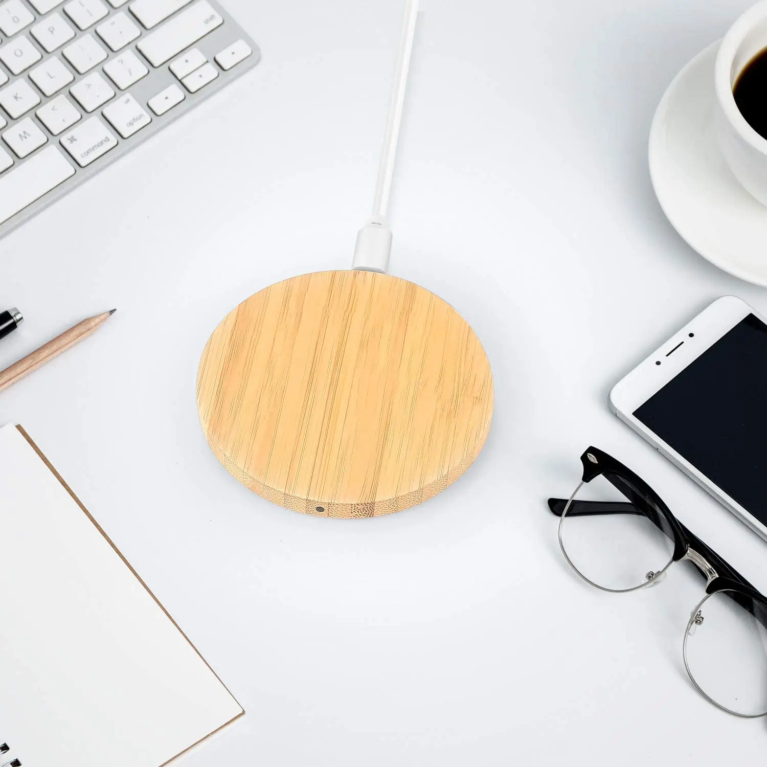 Bamboo Wood 15W Qi Wireless Charger USB C Fast Charging Pad For iPhone 15 14 13 12 Pro Max 11 XS Max X XR 8 Plus Samsung Galaxy