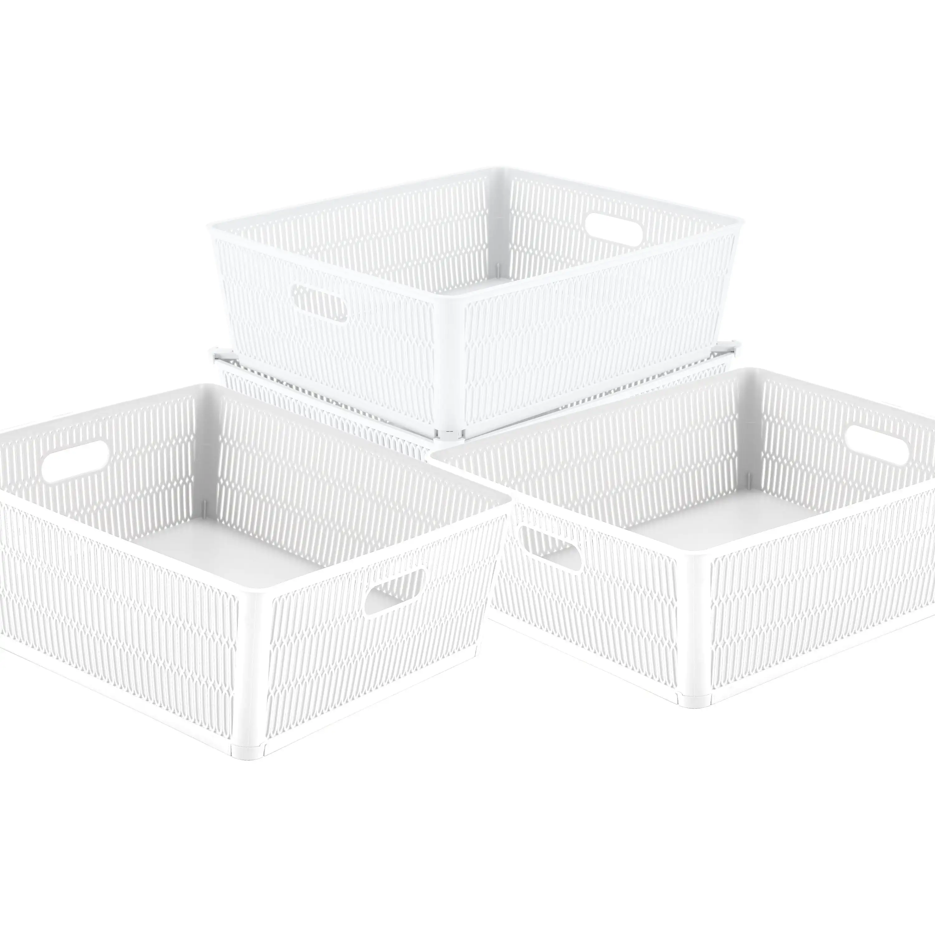 

4-Pack Slide-2-Stack It Storage Baskets in White easy tote stacking Patented slide-out stacking design