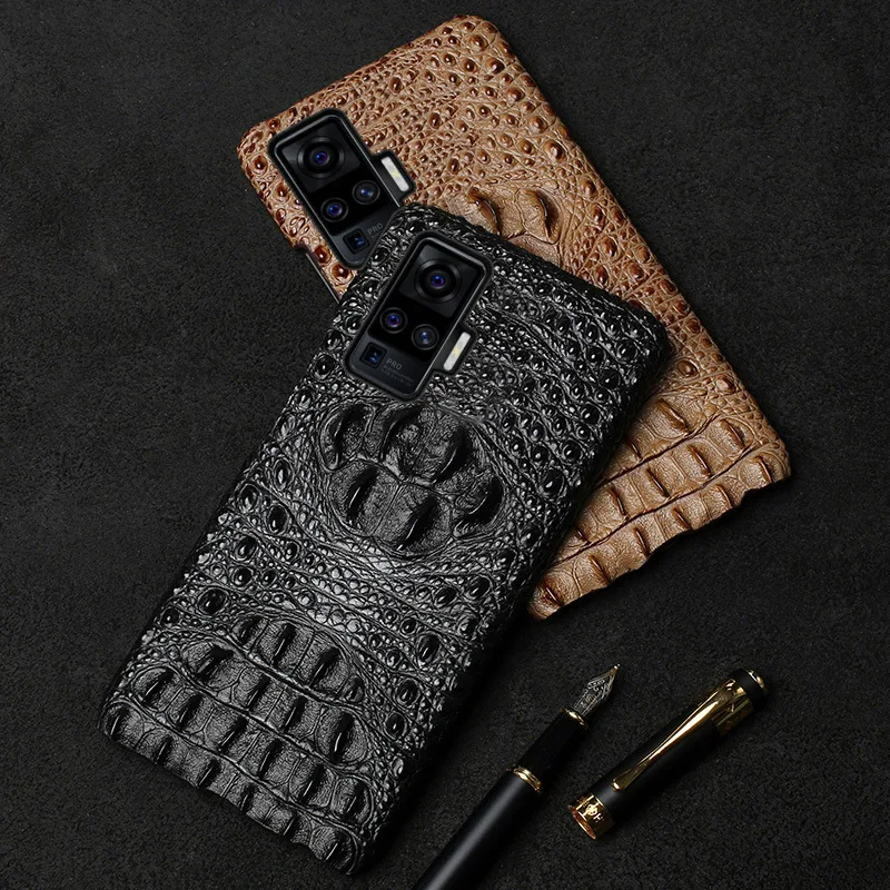 New Luxury Shockproof 3d Real Leather Embossed Crocodile Pattern For Vivo X50 X30 X27 Pro Phone Back Cover Protection Case