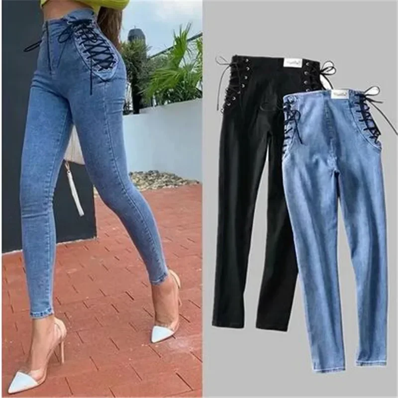 

Women's Jeans Black Ripped Jeans For Women 2024 High Waist Trousers Elastic Denim Pants Women Fashion Stretch Pencil Pants 5XL