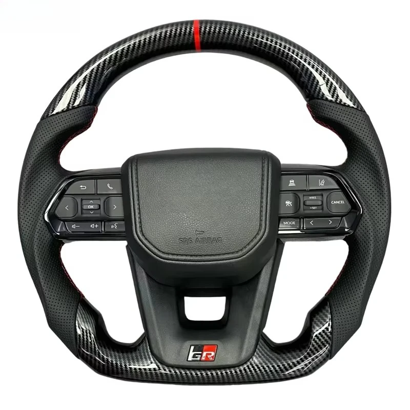 Carbon Fiber Leather GR Sport Steering Wheel for Toyota Land Cruiser 120 150 200 300 LC70/76/79 CROWN ALPHARD VELLFIRE HILUX