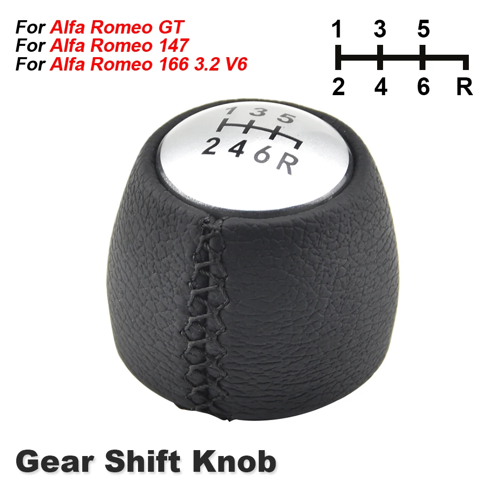 For Alfa Romeo GT 147 166 3.2 V6 PU Leather Car Styling 5/6 Speed Gear Shift Knob Lever Stick Pen Shifter Head