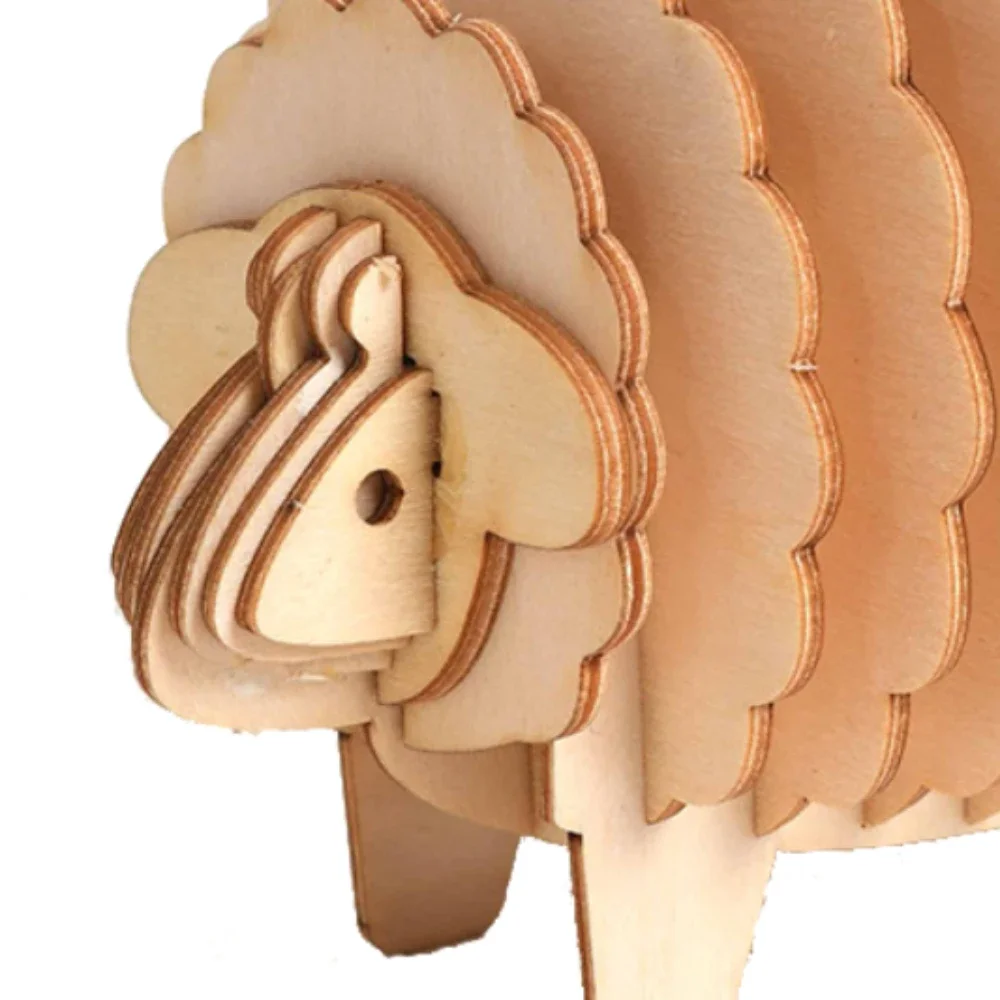 3D Animal Wooden Puzzles Blocos de Construção, Construtor DIY, Montagem, Modelos Pintáveis, Brinquedos para Crianças, Sheep Shaped Jigsaw Gift