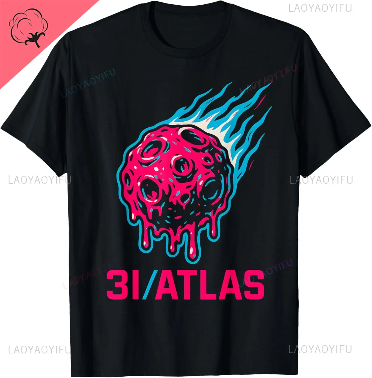 3I Atlas Melting Meteor Design with Blue Flames and Pop T-Shirt Cotton Men's T-shirts Mens Clothing Ropa Hombre
