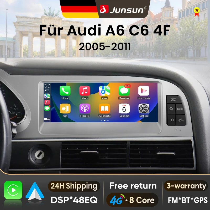 Junsun 8,8-Zoll-Android-Autoradio für Audi A6 C6 4F 2005-2011 Carplay Auto-Stereo-Multimedia-Player GPS-Navigation 4G 8-Kern BT FM