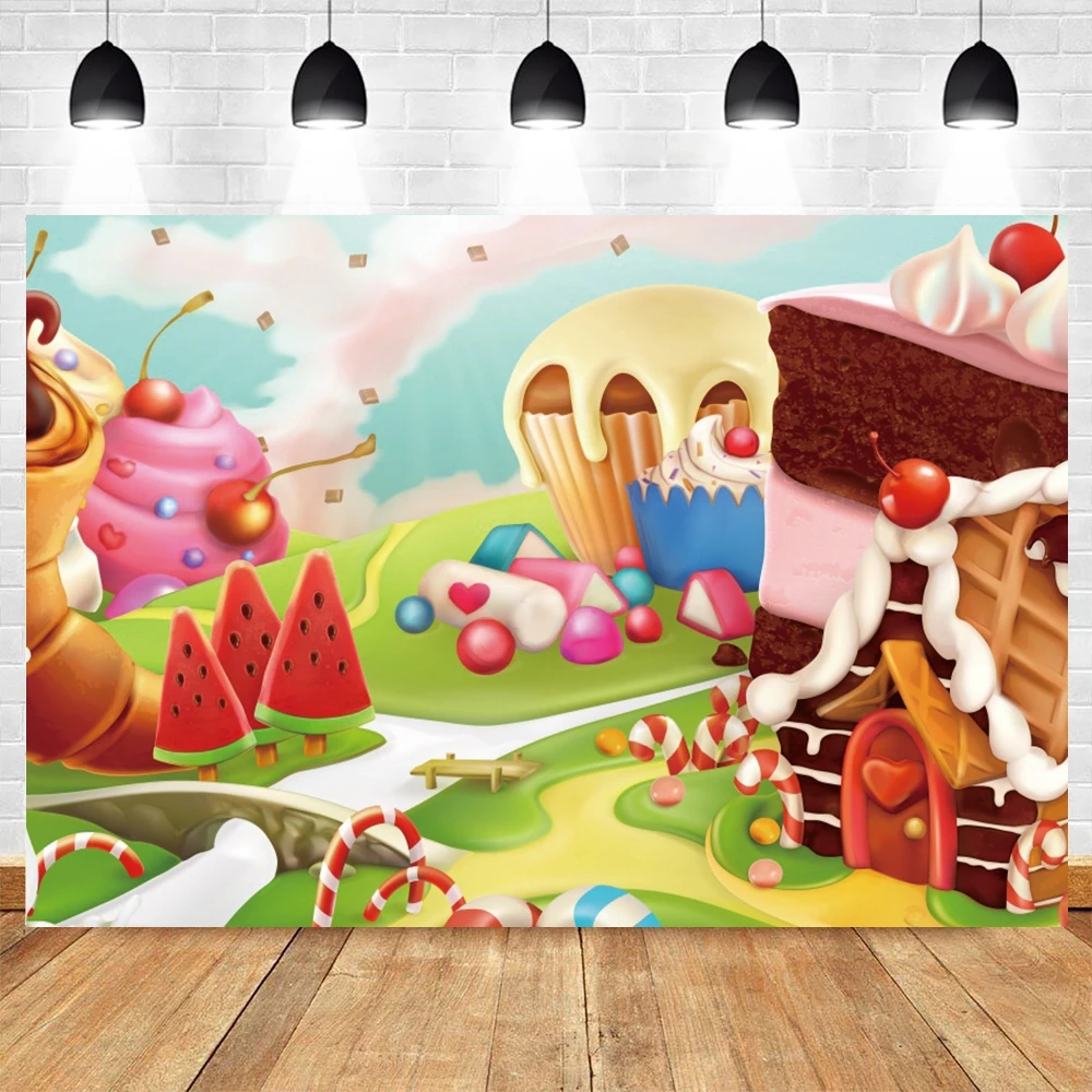 Милый фон для фотосъемки с изображением замка кандиленда леденцов дома детей портрет вечеринка в честь рождения ребенка декор для вечеринки