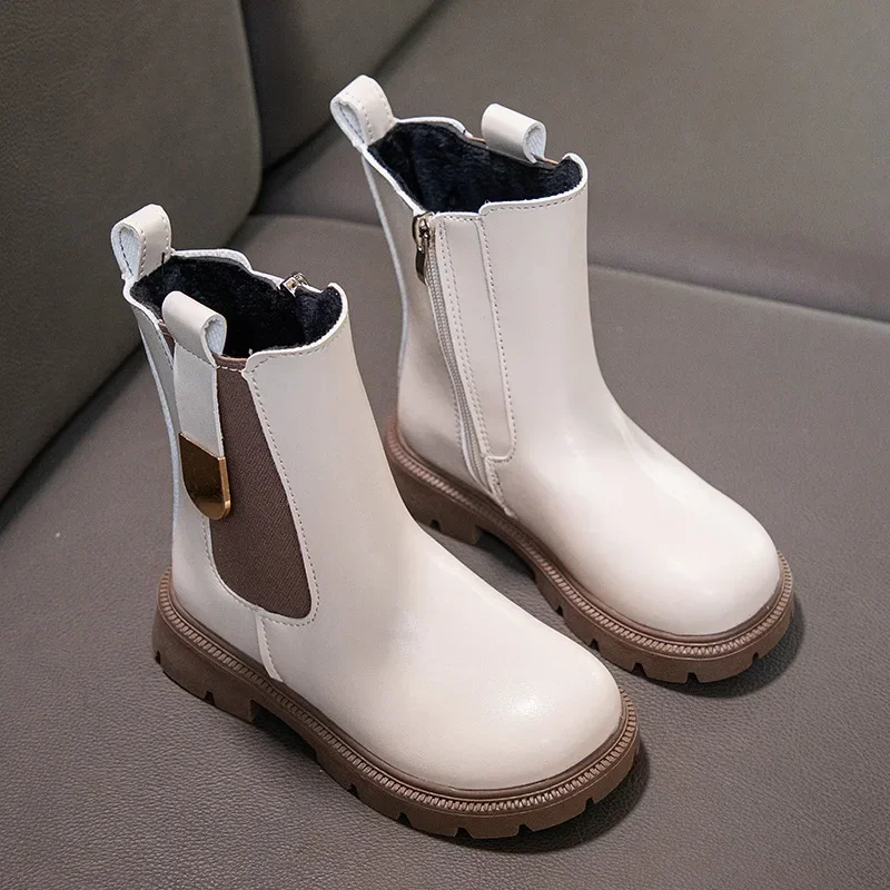 Winter Girls Boots Kids Shoes Girl Fall Fashion Chelsea Boots British Child Winter Warm Waterproof Boy Ankle Boots Size27-37