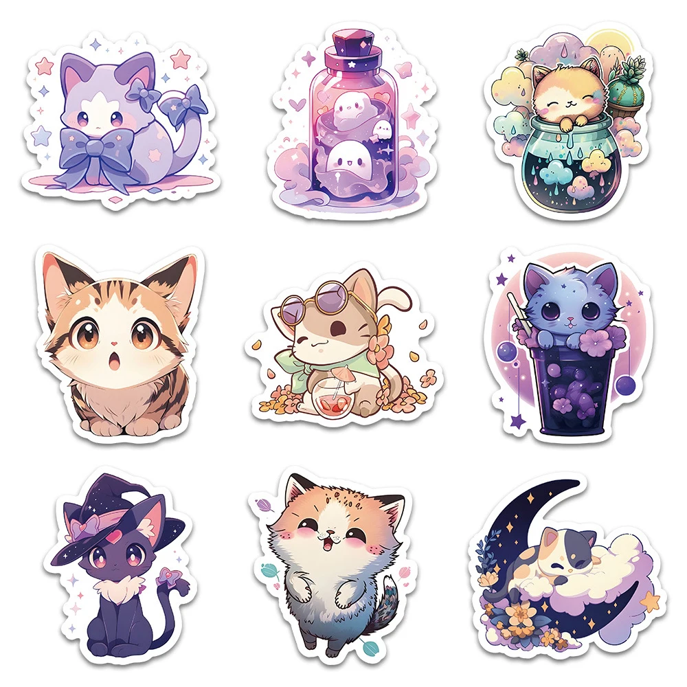 10/30/50pcs Colorful Cute Cat Stickers Kawaii Girls Cartoon Decals DIY Notebook Stationary Laptop Phone Cute Animal Decals Toys