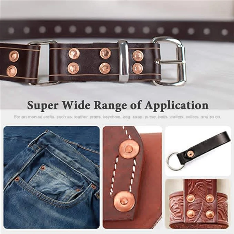 A98E-75 Sets Copper Rivet Burrs Washer,15/32 Inch Long Leather Copper Rivet Fastener, For Belts Leather DIY Craft Supplies