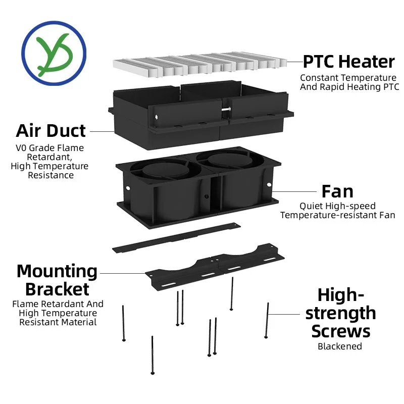 1500W 220V PTC Constant Temperature Heater With Fan Insulated Electric Heater Car Heating Element High-Power Incubation Heater