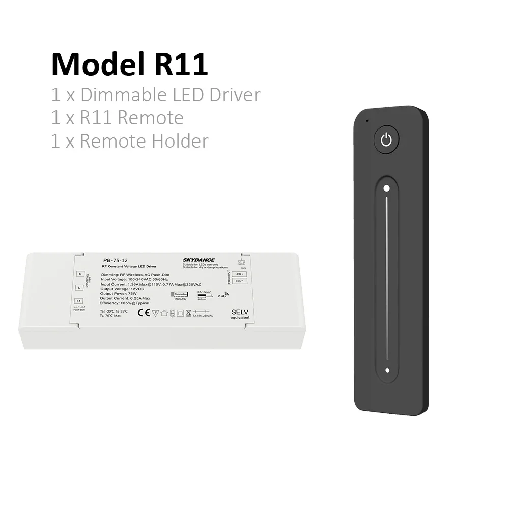 12 V 24 V 75 W LED Driver Dimbare LED Dimmen Skydance Push Dimmer 12 volt Constante Spanning 2.4G RF Afstandsbediening Driver RT1 R11