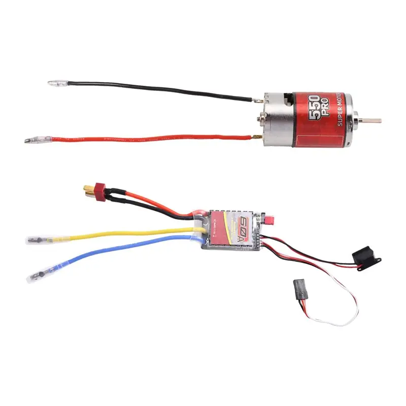 MACH-RC Brushed Motor, 550 High Torsion Low Noise Motor 12T-22500Rpm 3.17Mm D Daxis With 60A Brushed ESC For RC Car