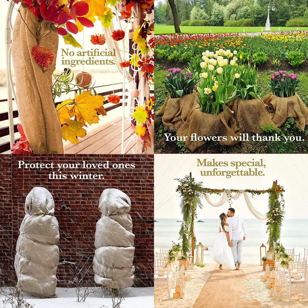 Premium Natural Jute Fabric 50x160cm Rustic Wedding Table Runner Placemat Gift Wrapping Cloth Heavy-Duty Burlap for DIY Crafts