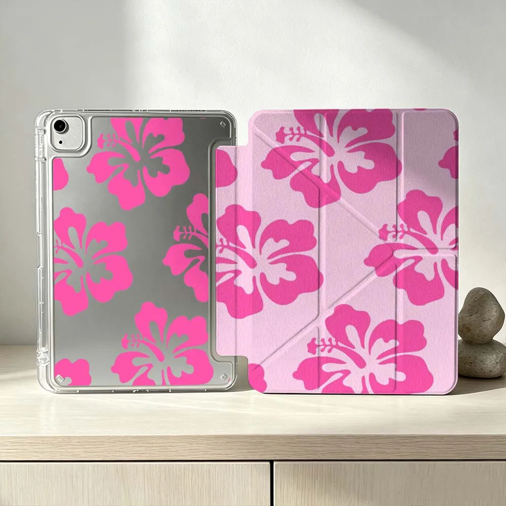 Large Pink Floral Print Soft For iPad Pro Air mini 6 5 4 3 2 1 11th 10th 6th 5th M5 M4 M3 M2 9gen Foldable 3Y Tablet Case