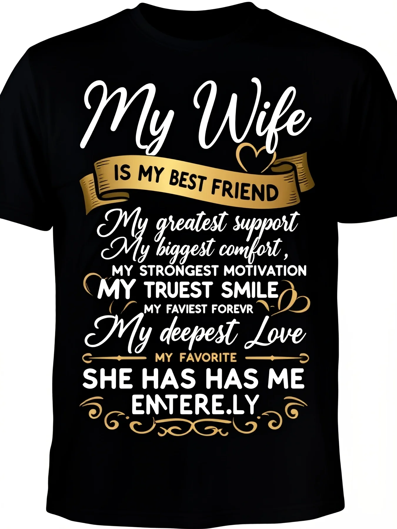 I Love My Wife T-Shirt Compatible for All Devices My Wife Is My Best Friend Black Small Unisex Crew Neck Tee Comfortable Breathable Casual Shirt for Perfect Marriage Gift for Husband Retro Casual Short-Sleeved T-Shirt with a Round Neck And Printed P