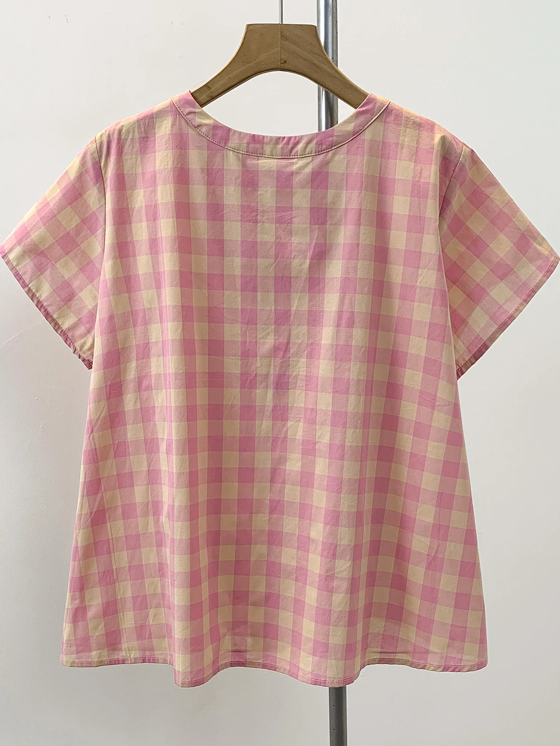 

Летняя женская свободная хлопковая рубашка с коротким рукавом в клетку, плиссированная, милая, больших размеров, в корейском стиле, для повседневной носки, модная