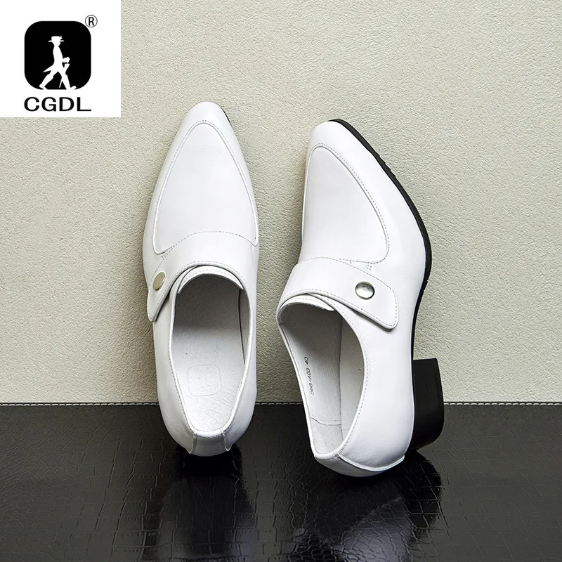 

New Elevator Shoes for Men Heels Shoes Formal Leather White Men Loafers Dress Shoes Fashion Pointed Toe Mens Heightening Shoe