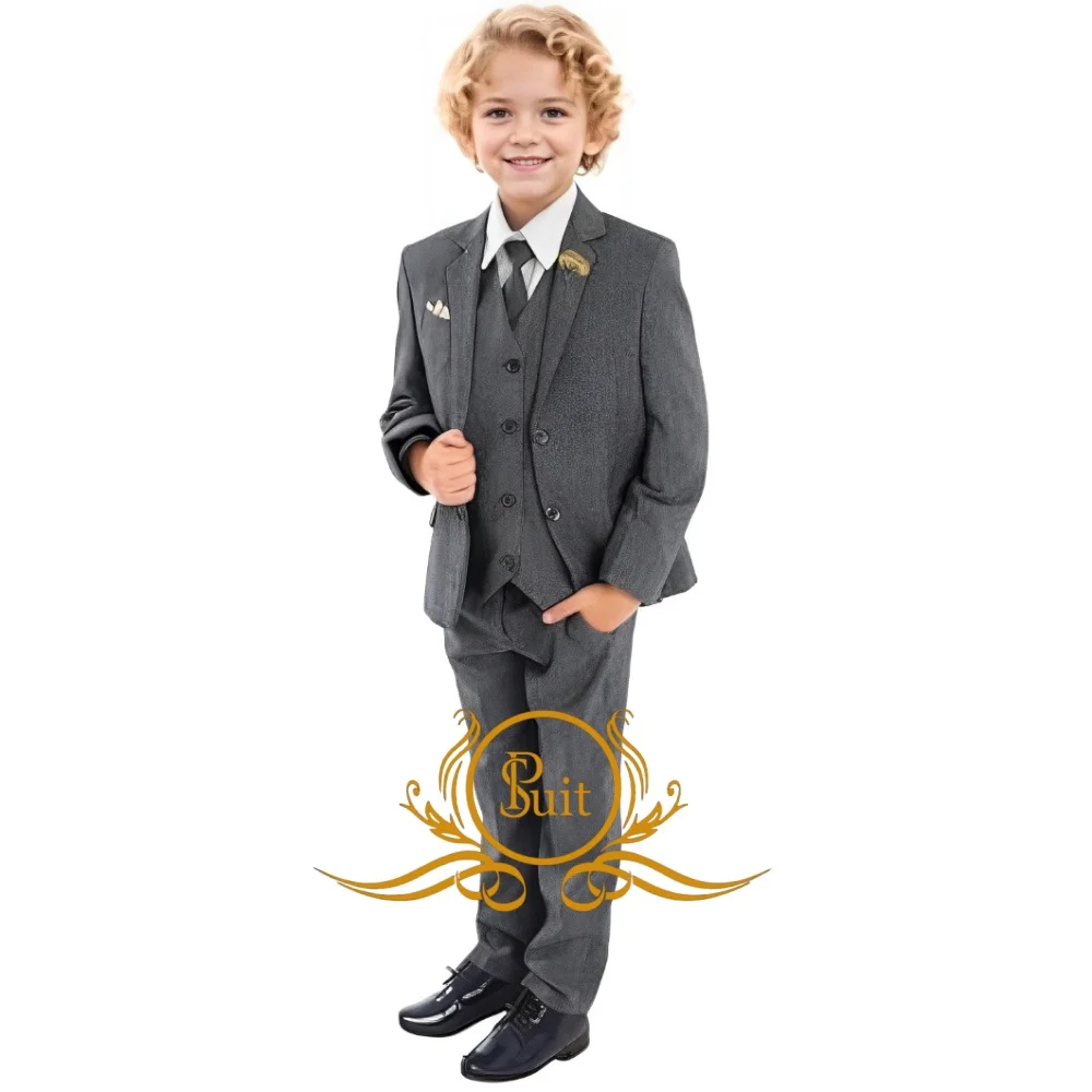 

Formal Tweed Boys Suit 3 Pieces Herringbone Suits Slim Jacket Vest Pants Set Kids Wedding Outfit Tuxedos