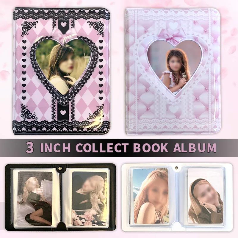 Ins Pink Black Lace Photo Album Kpop Korea Idol Star Chasing Photocard Holder 3Inch Mini Album Home Double-sided Card Book