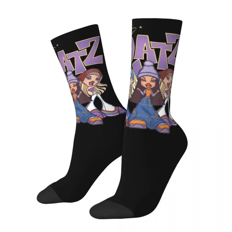 Crazy Design Bratz Original Four Group Shot Basketball Socks Y2k Polyester Long Socks for Women Men Sweat Absorbing