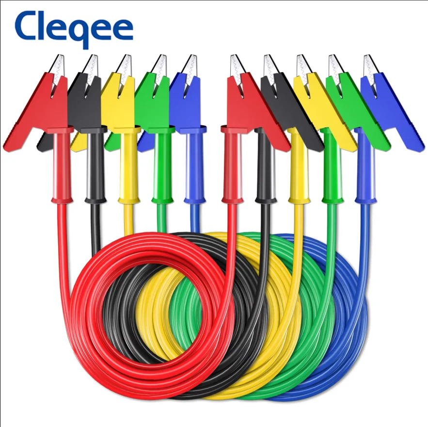 5 pièces P1024 Câble de test à double pince crocodile, fil de raccordement de 1M pour multimètre, test électronique et outil HAVC