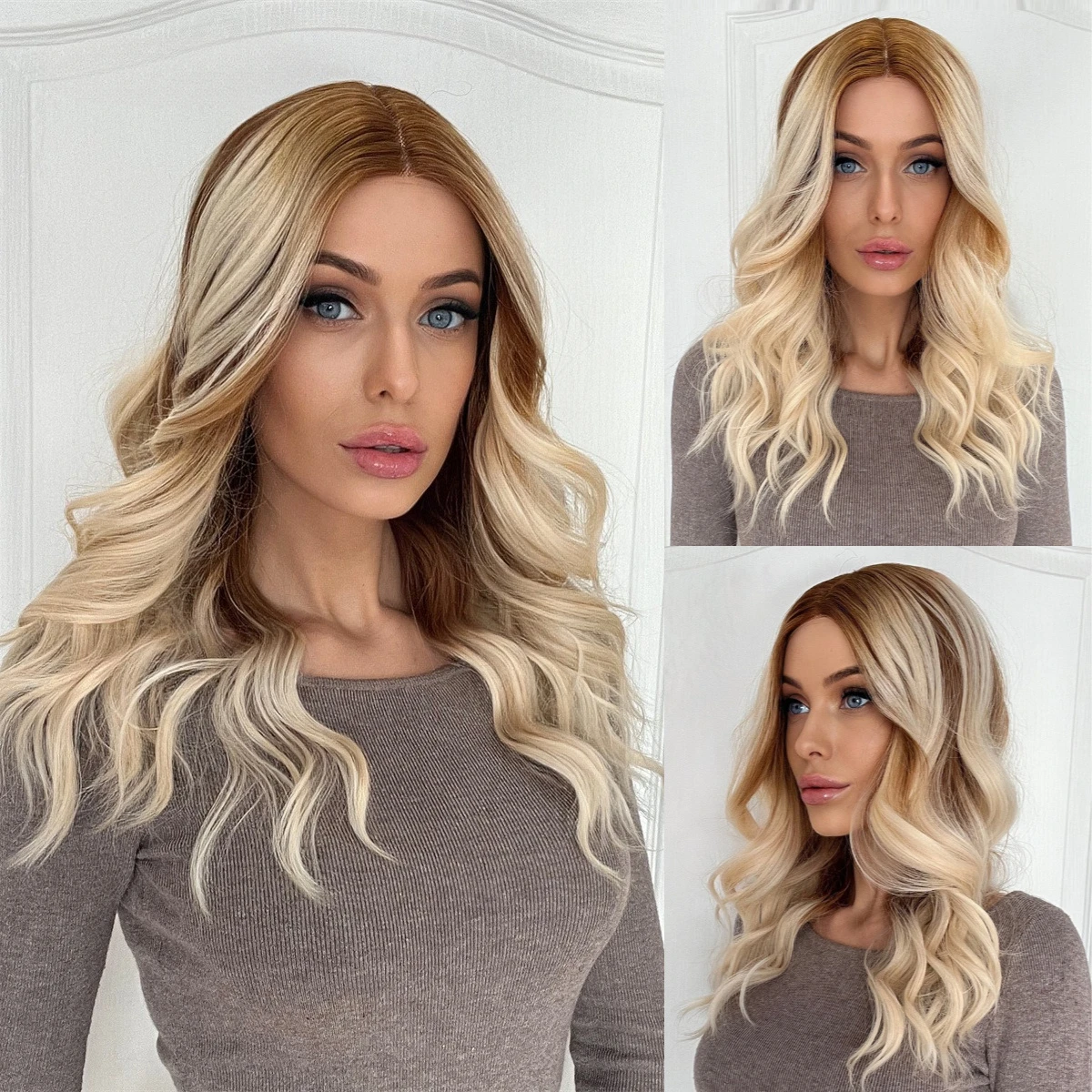 

Lace Front White Blonde Synthetic Long Natural Wavy for White Black Women Daily Party Wigs