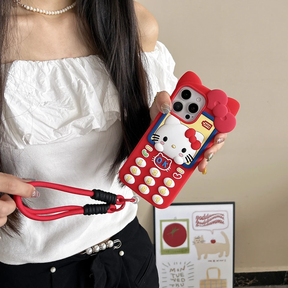 Cute 3D Telephone Hello Kitty Phone Case for iPhone 17 16 15 14 13