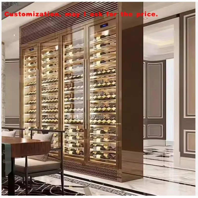 

custom.Stainless Steel Commercial Floor-to-Ceiling Wine Display Rack Home Furniture Glass Display Wine Cabinet