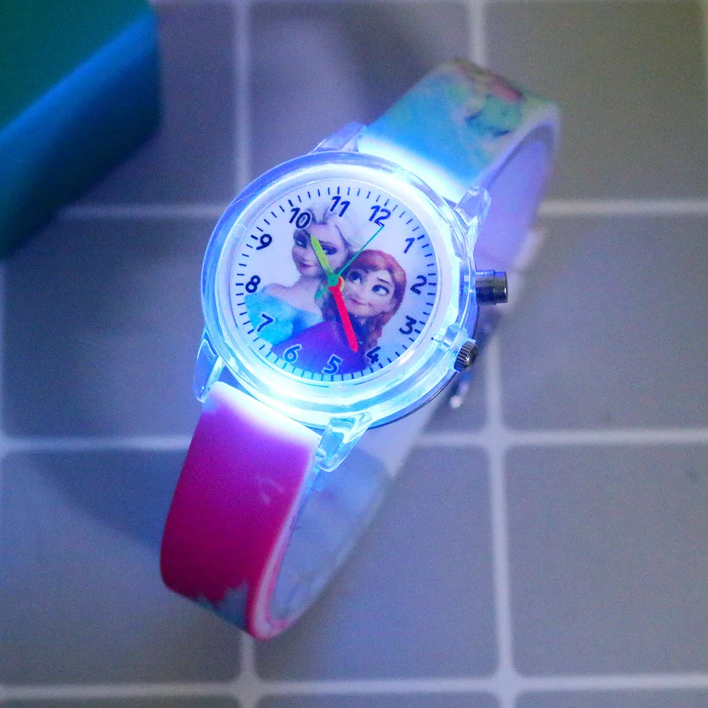 Relojes de princesa Elsa para niños, fuente de luz colorida, reloj de princesa para niñas, regalo de fiesta, reloj de muñeca femenino