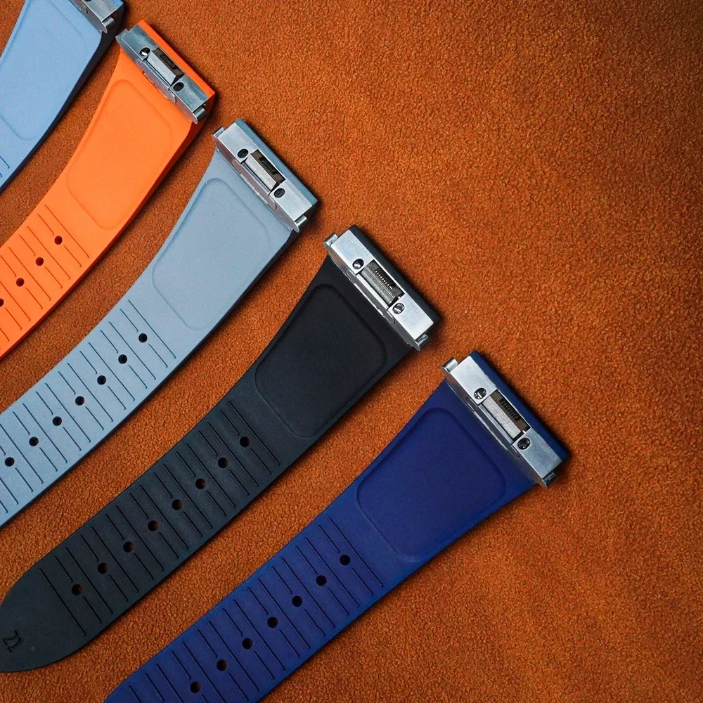 FKM Rubber Watch Straps For Cartier Santos Quick Release New Watch Band Women Men's Fluorine Rubber Sky Blue Watchband