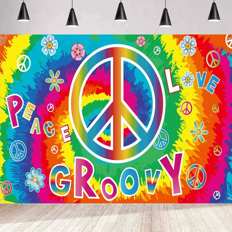 Photography Backdrop 60's Groovy Banner Hippie Theme Party  Scene Setters Carnival Peace And Love Party Background Wall Poster