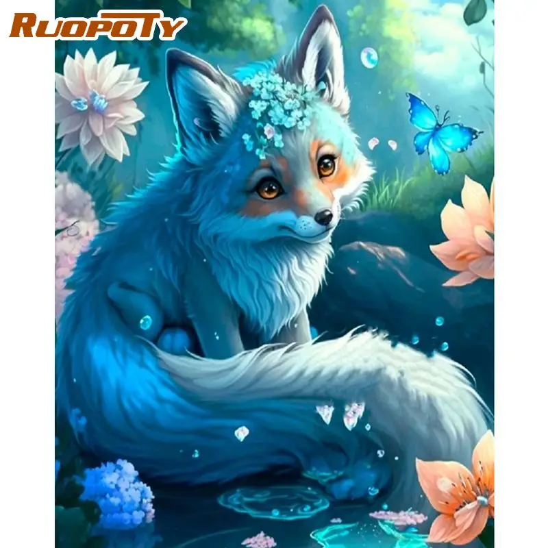 

RUOPOTY Frame Picture Diy Painting By Numbers Fox Animals Paints With Numbers Handpainted Diy Ideas For Home Decoration