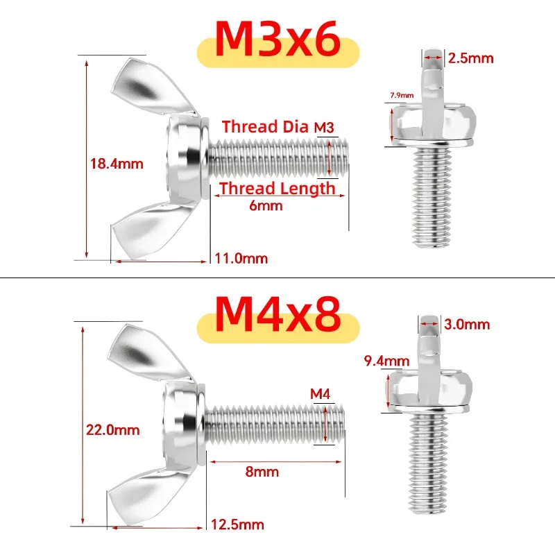 1-10pcs 304 Stainless Steel Wing Head Thumb Screw M3 M4 M5 M6 M8 M10 M12 Butterfly Yoke Style Hand Knob Screws Bolt Bolts