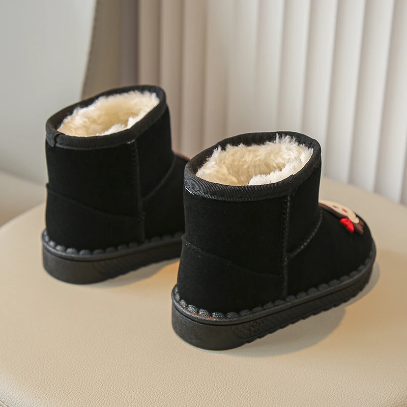 Bottes de neige d'hiver pour enfants, chaussures chaudes en coton avec fourrure optique, bottes courtes souples pour filles, baskets pour tout-petits, chaussures de princesse pour bébé