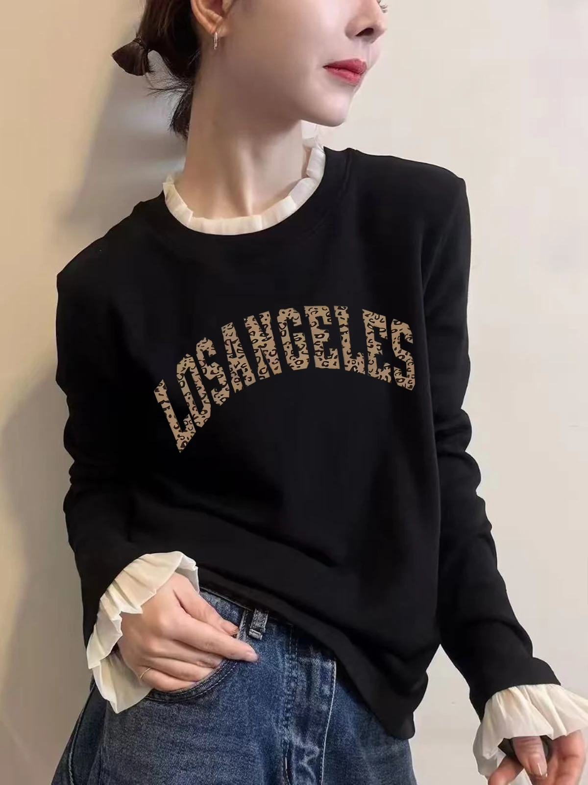Korean Style Lace Long Sleeve Women's T-Shirt Fashionable Versatile Base Layer Shirt Stylish Warm Inner Wear Top for Autumn W...