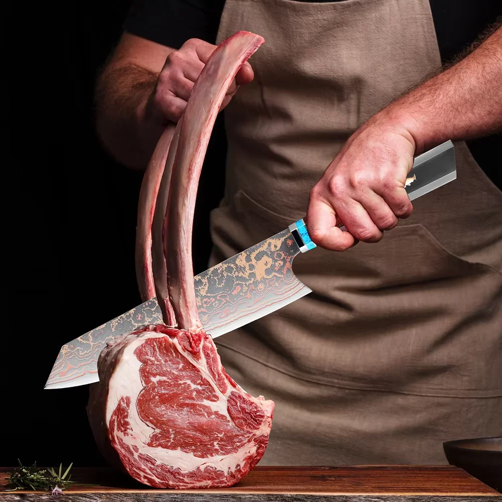 XITUO Japanese Kitchen Knife 8 Inch Kiritsuke Chef Knife 37 Layers Tricolor Copper Damascus Steel Sharp Cooking ,Slicing Knife