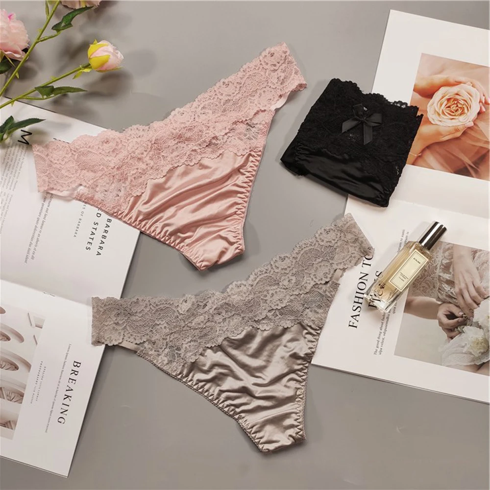 

New Sexy Women Low Waist Smooth Lace Briefs Satin Underpants Fitness Shorts Panties
