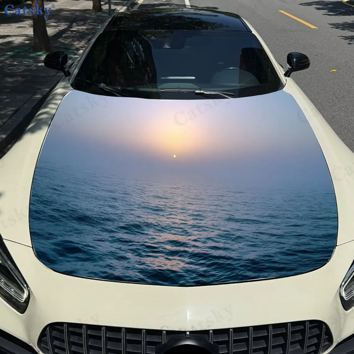 

Tranquility Sea Sunset Car Hood Sticker PVC Self Waterproof Stick, Striking Auto Exterior Accessories Decor Protect Gift for Car
