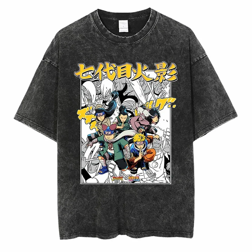 

Oversized 2025 Hot Y2k T-shirt Harajuku Street Clothing Washed Naruto Anime Naruto Cotton Men's Summer Short Sleeve Retro Old T