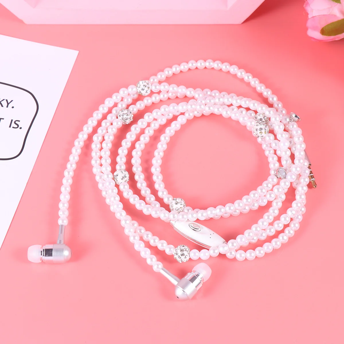 

Headset Pearl Chain Design Stereo Earphone Noise Isolating In Ear Headset For Sports Running Gym Travel Black