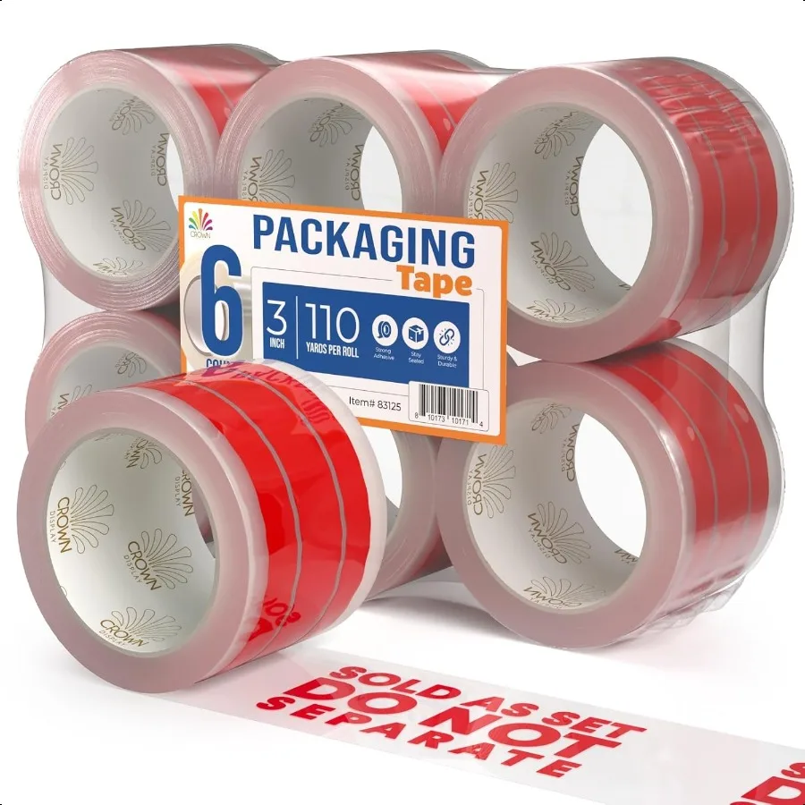 

6 рулонов прозрачной упаковочной ленты с нераздельной печатью, 3 дюйма x 110 ярдов, каждый рулон, сверхпрочная упаковочная лента, заправки, продаются, как S