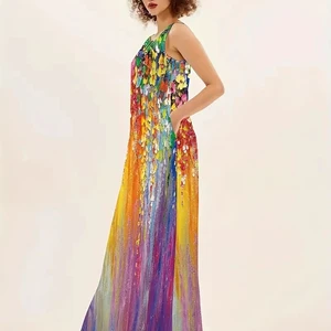 Vestido longo sem mangas com decote em v estampado feminino, vestido sexy de verão, comércio transfronteiriço na Europa e América, Novo, 2024 8 principais vendas vestido longo casual verão decote v - №2