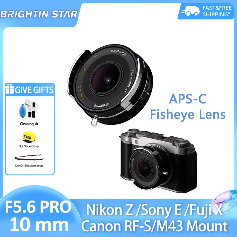 

Brightin Star MF 10mm F5.6 Pro APS-C Half-Frame Fisheye Lens for Sony E ZVE10 Fujifilm XF Canon EOS RF-S Nikon Z Z6 M43 Mount
