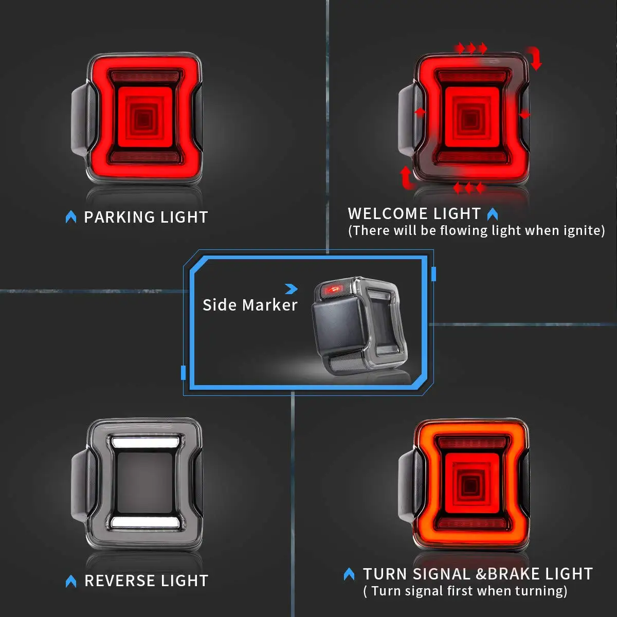 For 2018-2026 Jeep Wrangler JL JLU LED Tail Lights Smoke Lens Brake Rear Lamp Assembly with Dynamic Animation Tunnel Light Pair