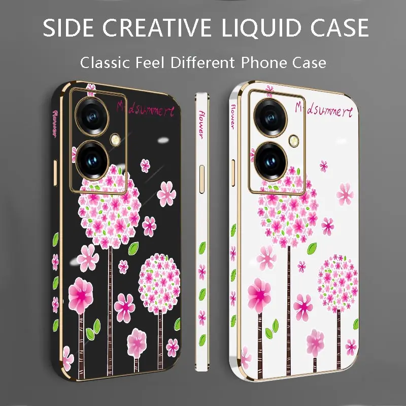 Y78Plus Spring Flowers Luxury Plating Phone Case For VIVO Y78 Y35 Y100 Y21T Y35Plus Y20i Y22 Y76S Y77 Y200 Y95 Y91 Y93 Y85 Cover