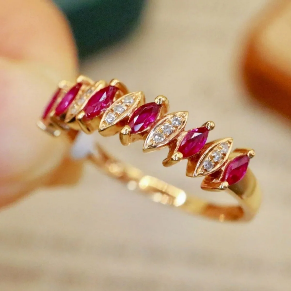 

2025 Trendy Elegant 925 Silver Natural Ruby Ring Geometric Mixed Marquoise Gems Finger Band For Women Fine Jewelry Dropshipping