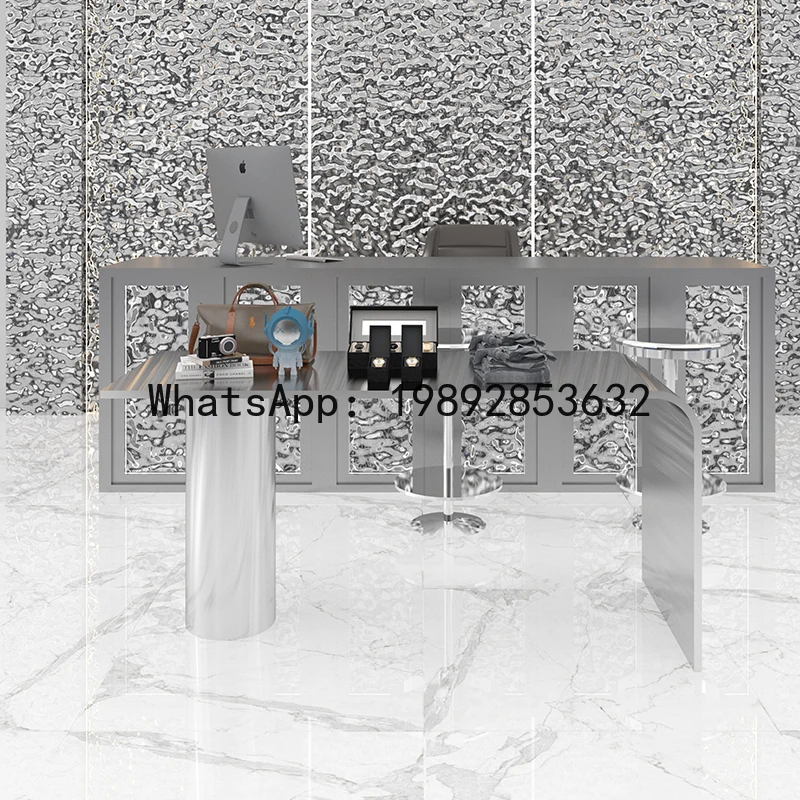 Clothing Store Island Counter Flow Counter Stainless Steel silver Brushed Display Counter Product Display Table Shoes Bags
