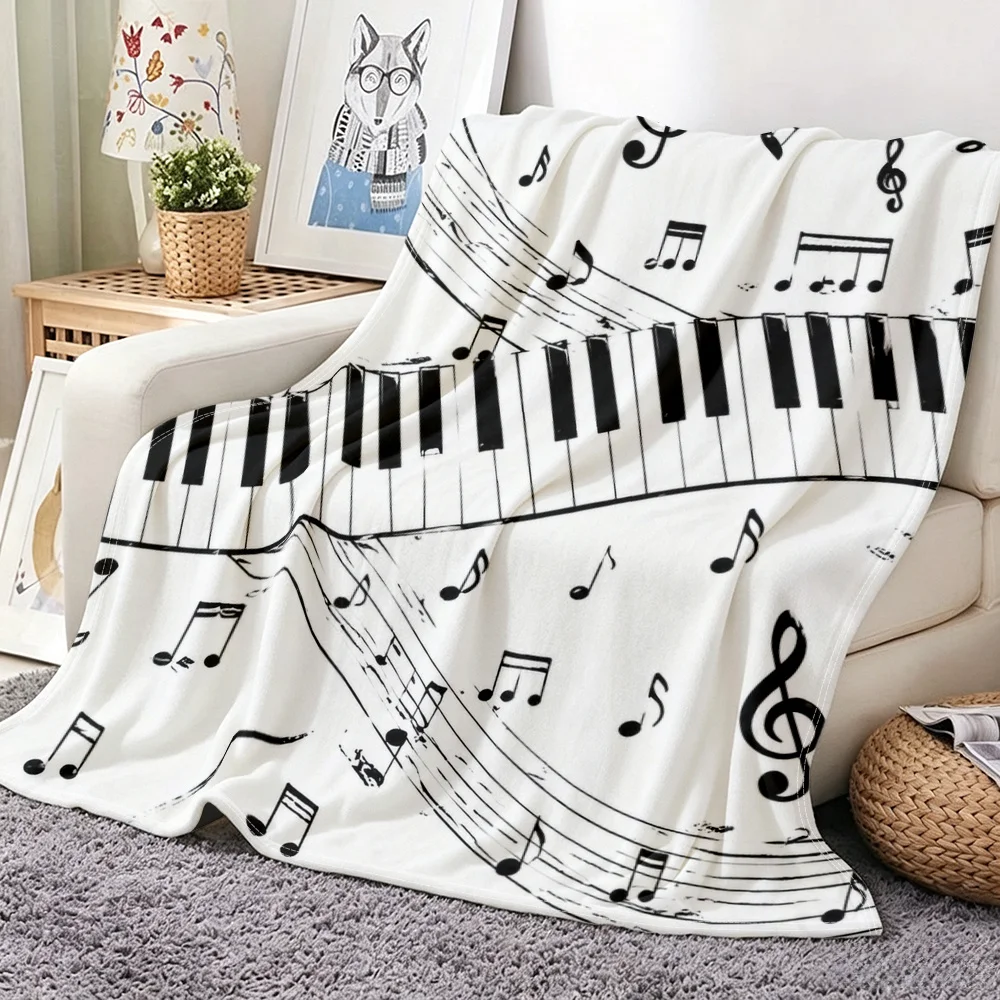 Musical Notes Piano Keys Pattern Throw Blanket Cozy Nursery Decor Gift for Musician Student