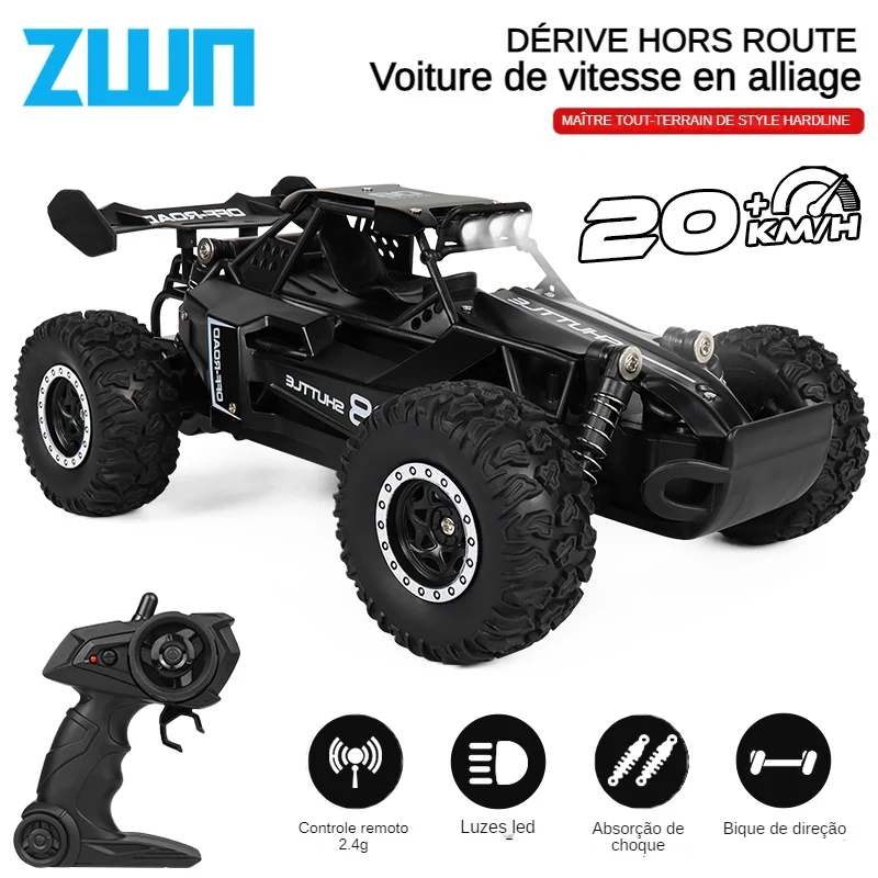 Zwn 1:16 2.4gh modelo de carro rc com luzes led 2wd veículo de escalada de controle remoto off-road carros ao ar livre brinquedos para meninos meninas presentes
