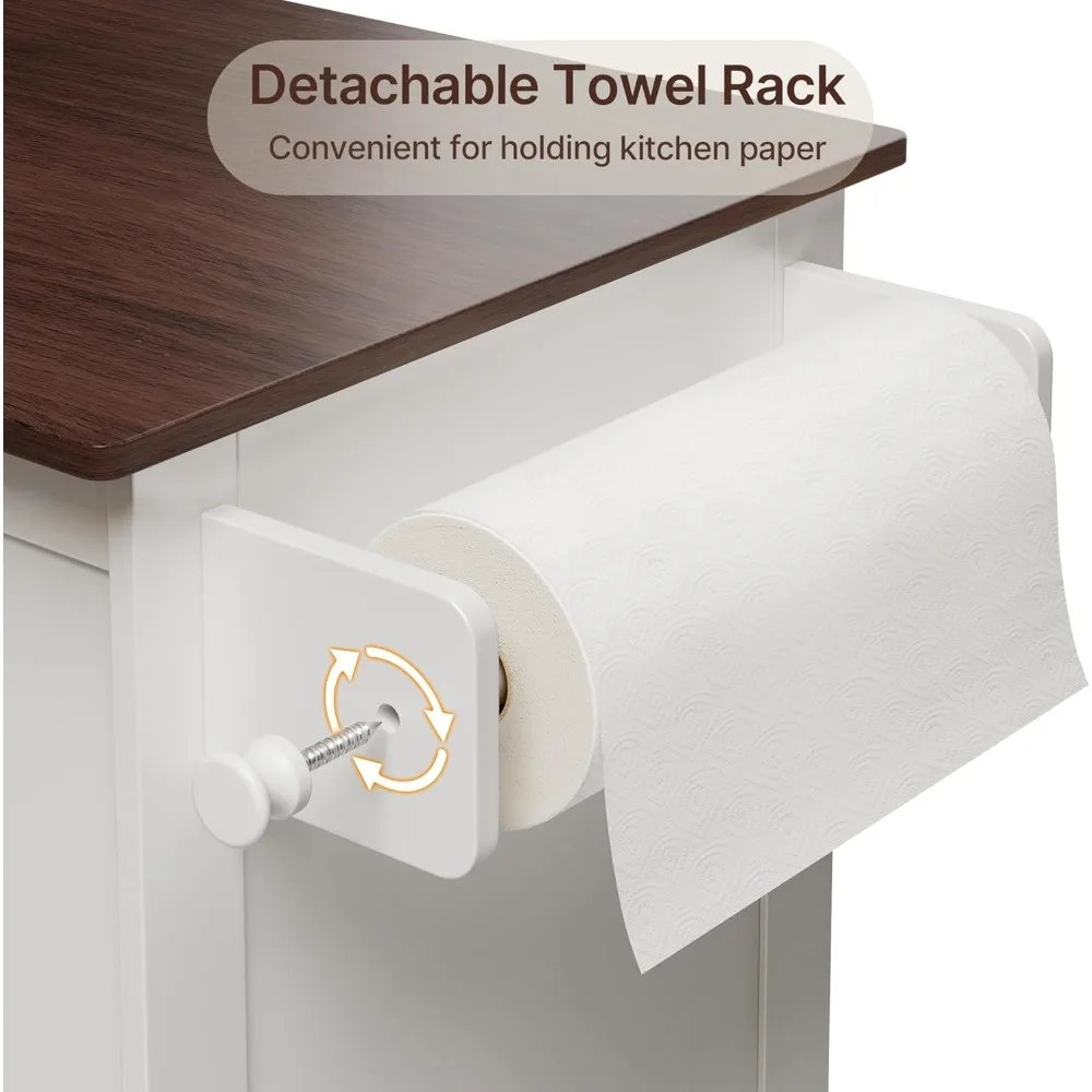 عربة جزيرة المطبخ جيسون بيضاء 33 واسعة مع رف قابل للتعديل وعربة متنقلة على عجلات معدنية ودرج وخزانة تخزين